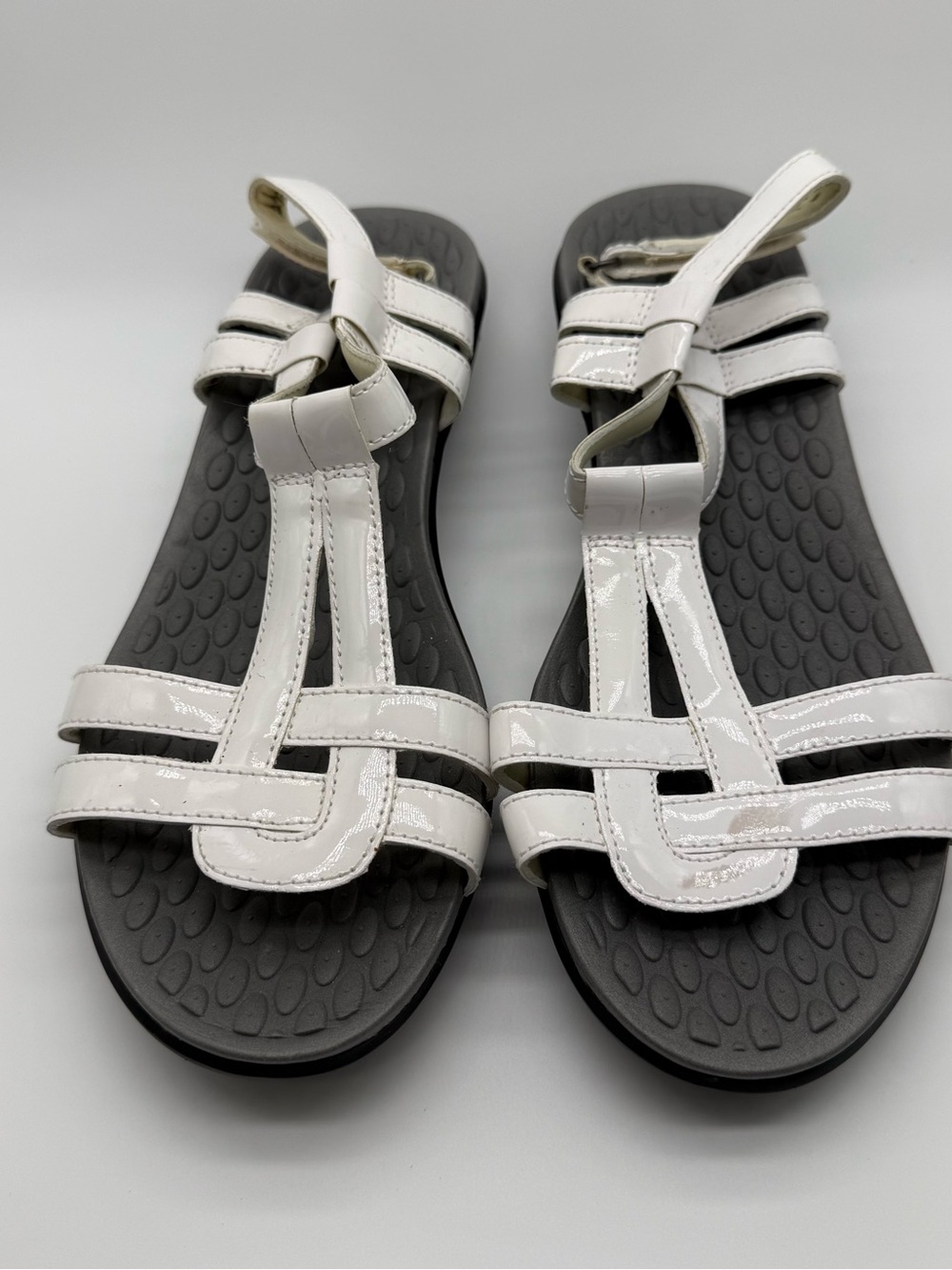 Clarks White Patent T-Strap Sandals for Women